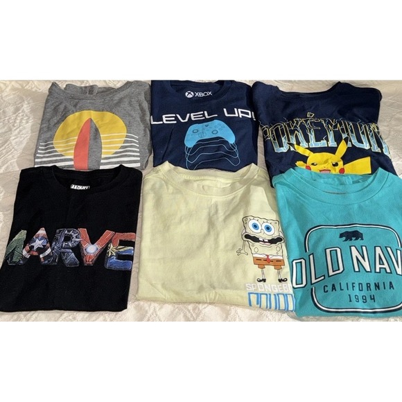 Mix No. 6 Other - Lot Of 6 Boys Shirts Marvel, Xbox, Old Navy, Sponge Bob, Pokémon Size 6-7